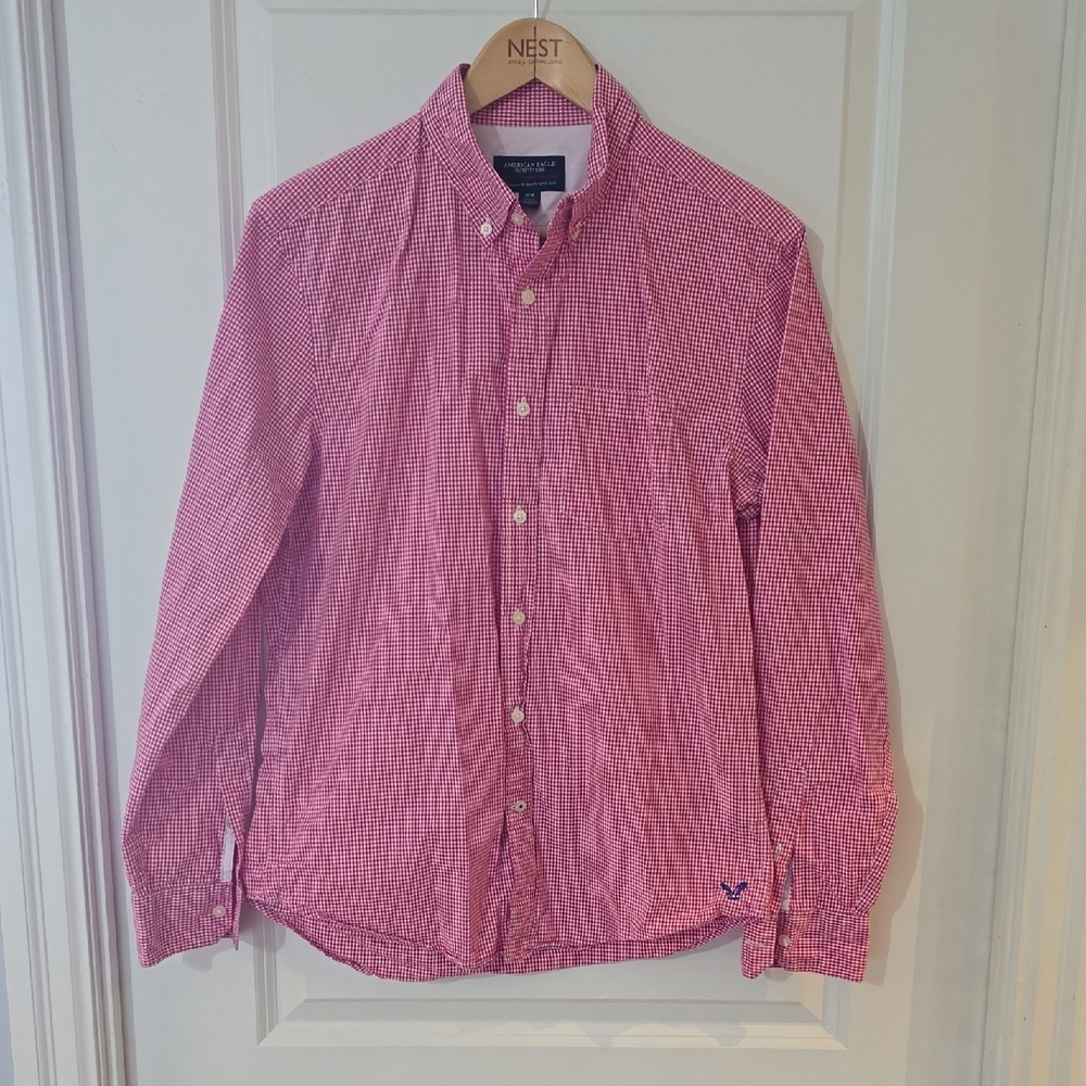American Eagle Outfitters Pink Checkered Men's Shirt